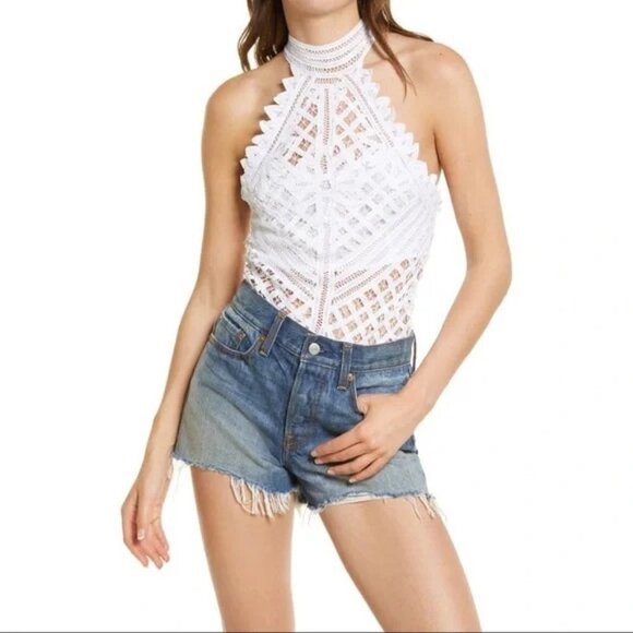 NWT Free People white lace-like crochet thong bodysuit, L - Picture 5 of 16